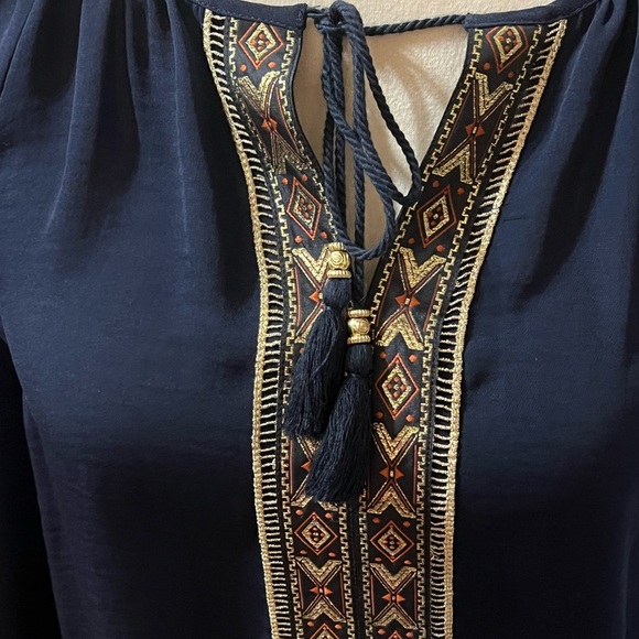 Chico's Blue Embellished Flutter Sleeve Blouse - Picture 2 of 6